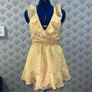 Shien Yellow & White Floral Backless Romper Shorts - Size M